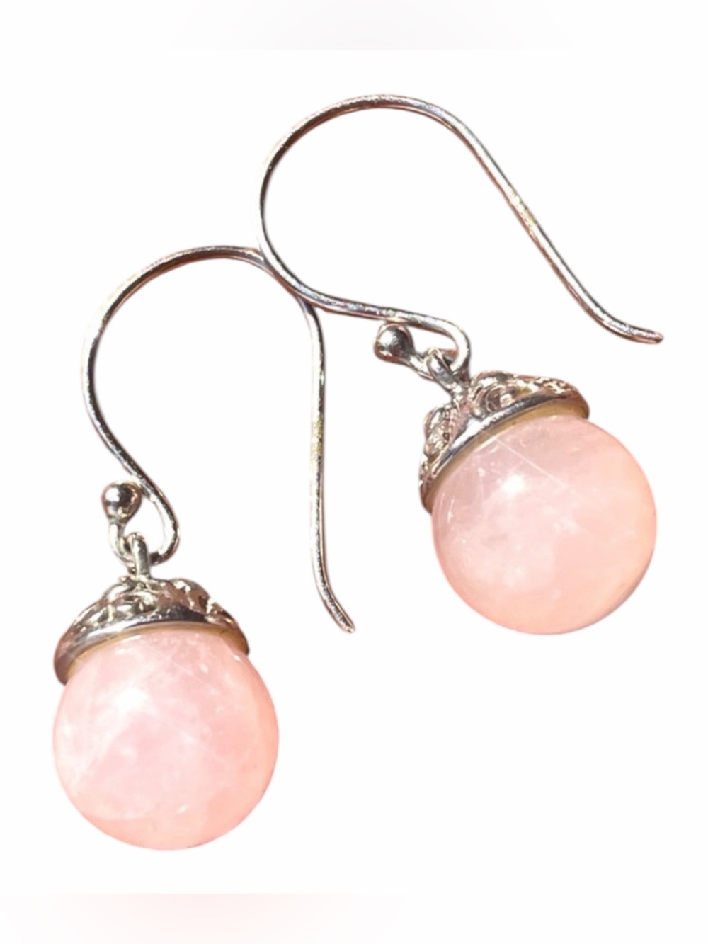 Elegant Sterling Silver and Pale Rose Quartz Drop Earrings - Picture 2 of 9